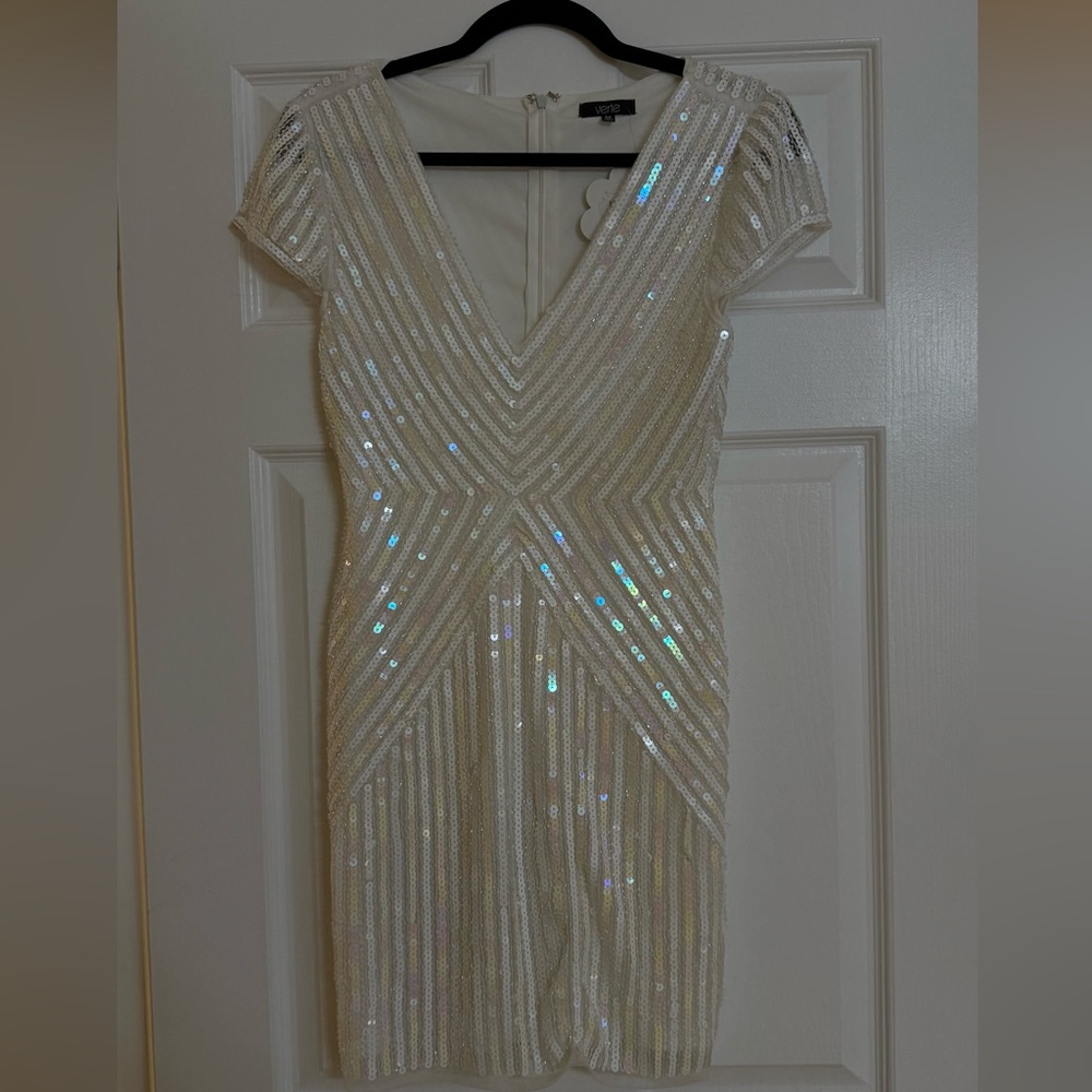 Hope's Ivory Sequin V-Neck Midi Dress
